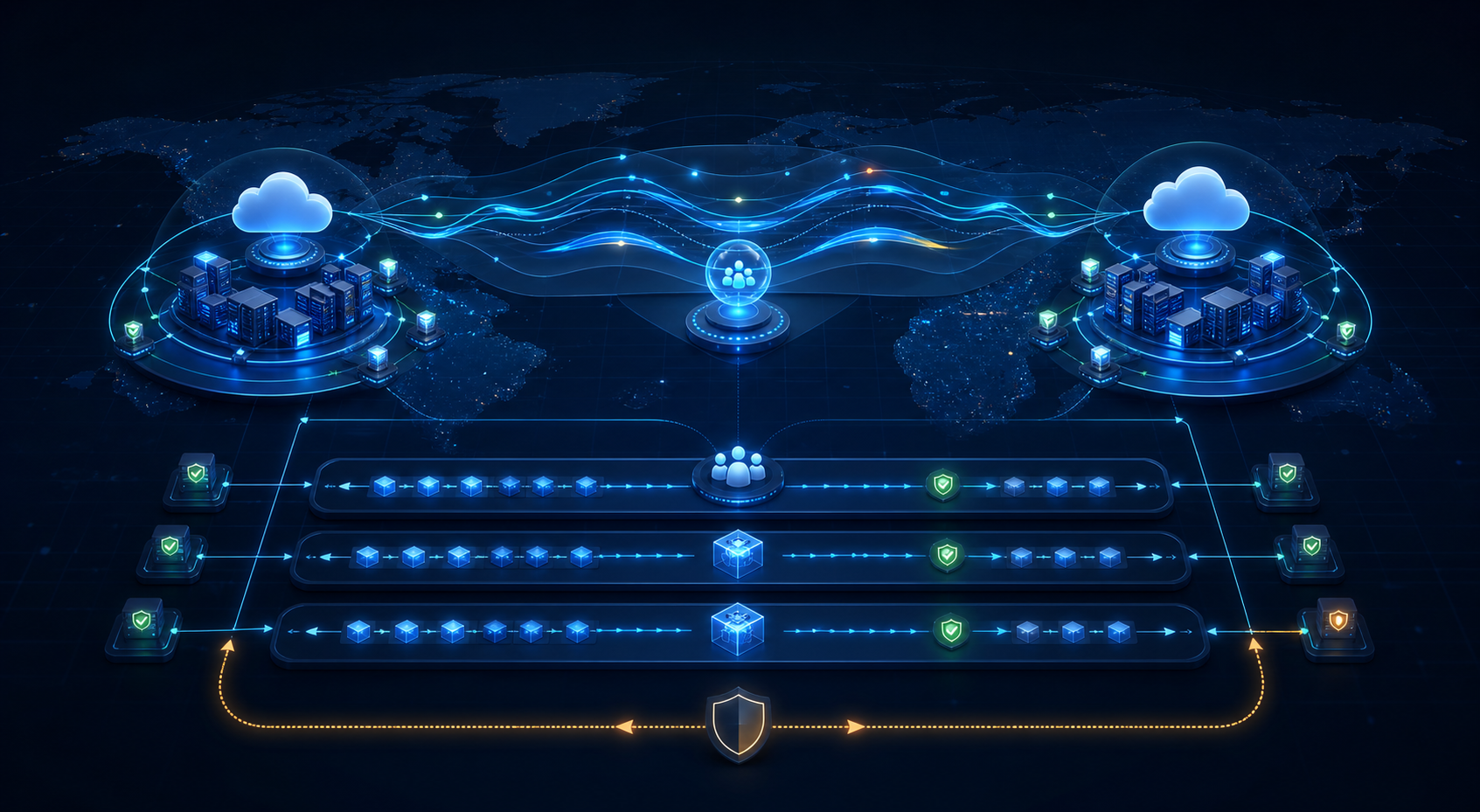 AWS multi-region release strategy visualized across connected cloud regions