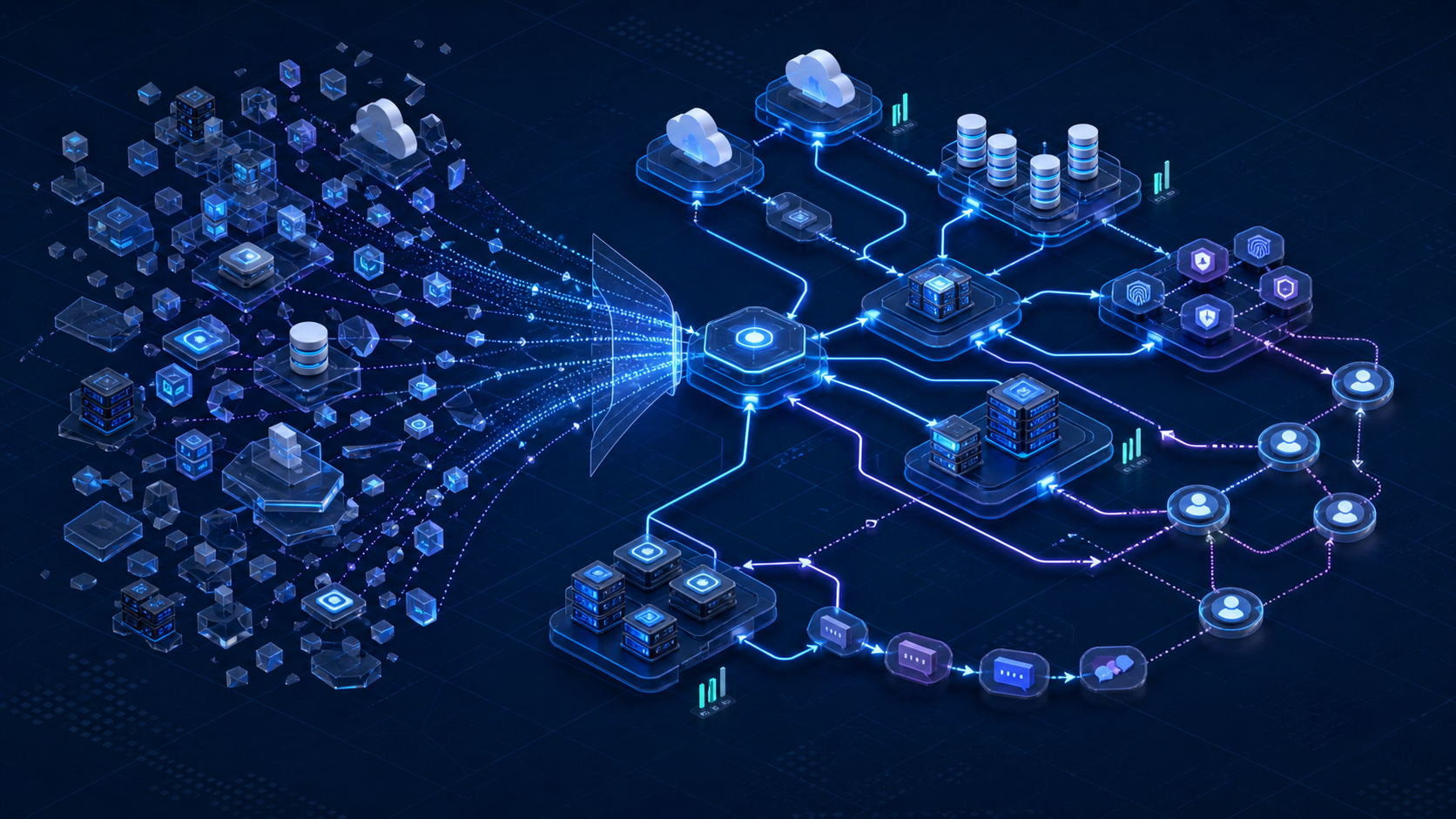 Production services connected in a dependency map
